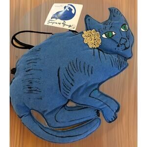 VTG Andy Warhol Blue Cat Pop Art Purse Bag Artsy 80s Retro Hipster Kitty Y2K 00s
